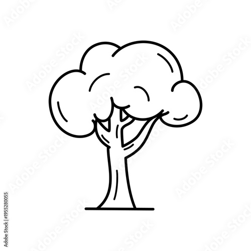 Tree minimal line art nature illustration simple design - Clean outline tree graphic with rounded canopy and organic shape for eco theme and natural environment concept