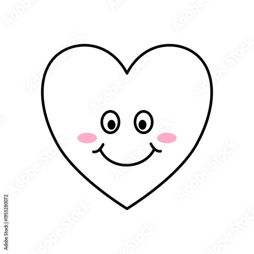 Cute cartoon heart face with smile and pink cheek minimal design - Adorable love icon with happy expression and soft blush style for romantic theme and kawaii character use