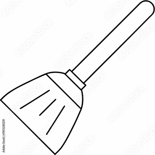 hearth broom with straw bundle line art vector illustration on transparent background