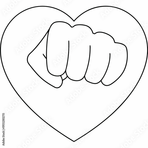 fist over heart gesture of loyalty line art vector illustration on transparent background