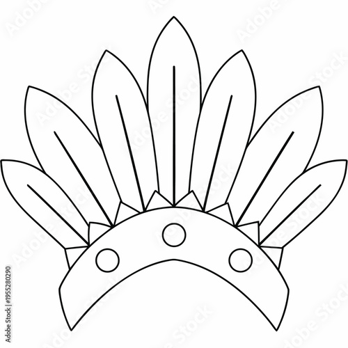 feathered headdress plains style line art vector illustration on transparent background