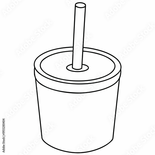 butter churn with plunger line art vector illustration on transparent background