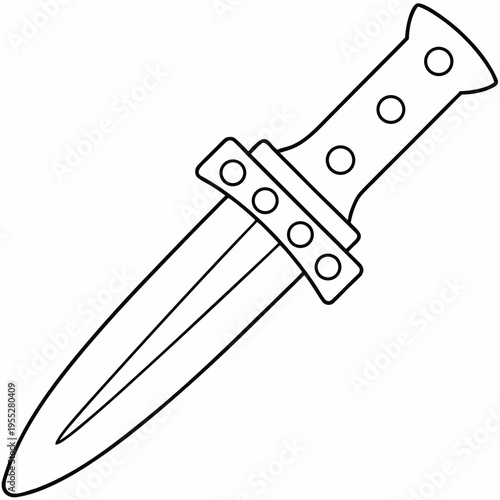 bronze age dagger outline line art vector illustration on transparent background