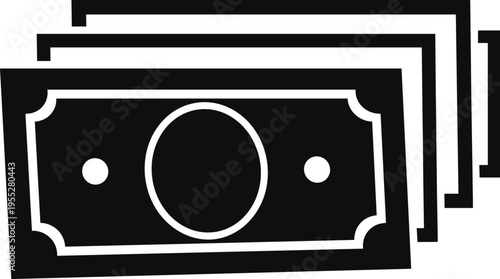 Solid silhouette vector of paper money bills stack, finance currency icon, wealth investment symbol, minimalist flat design illustration, cash, banknote, dollar, payment, profit.