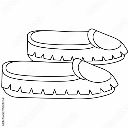 beaded moccasin with fringe line art vector illustration on transparent background