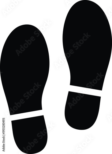 Solid silhouette vector of shoe footprints icon for human walking, tracking, path discovery, journey evidence, and forensic investigation