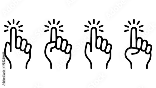 Four stylized hands pointing upwards with radiating lines a simple graphic