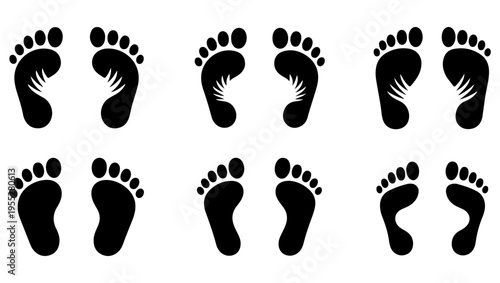 Black footprints arranged in a pattern on a white background