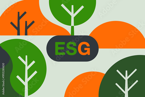 ESG environmental sustainability concept with trees and abstract shapes