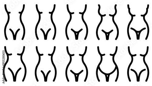 A series of simple abstract line drawings resembling human figures