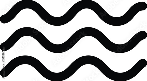 Solid silhouette vector wave lines, minimalist black curved water ripples, nautical ocean sea element, abstract flow pattern graphic icon, isolated on white background