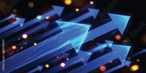 A glowing blue network of fiber optic cables creates a digital light design representing high-speed internet data and electronic communication technology for modern business