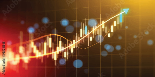 An abstract digital monitor displays a blue business stock market chart and a red medical heartbeat pulse line, illustrating a fusion of finance data and ekg technology growth