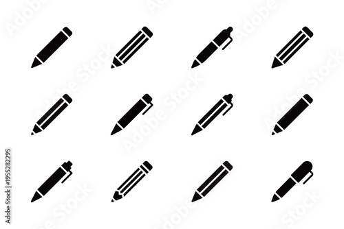 ペンと鉛筆のアイコン12個セット