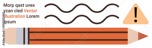 Education, creativity, design, caution signage, art materials, instructional content. Orange pencil, wavy lines exclamation point in triangle. Creativity and instructional content for design