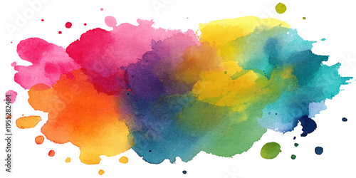 An explosion of vivid hues merges and mingles. A watercolor artwork with vibrant washes, creating a dynamic dance of color that sparks imagination and creativity.