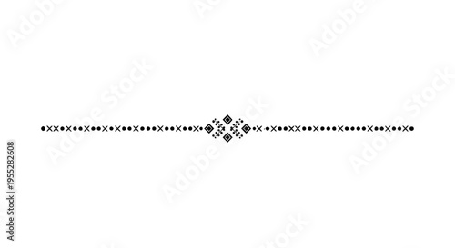 Minimalist decorative horizontal line graphic divider element featuring an elegant geometric diamond pattern, ideal for web design, print projects, and elegant presentations on transparent background.