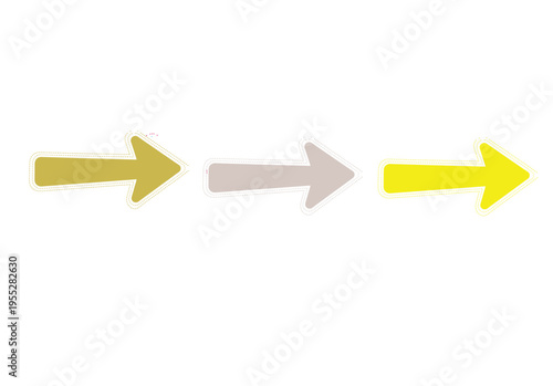 Three right pointing arrows in olive grey and yellow colors
