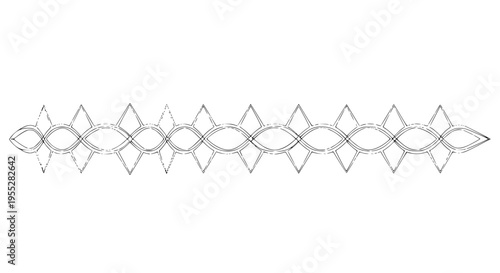 Elegant line art border design featuring interlocking geometric shapes forming a continuous decorative horizontal divider on transparent background. 