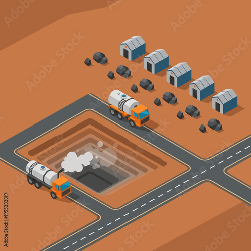 Cement Mixer Trucks Construction Site Illustration.