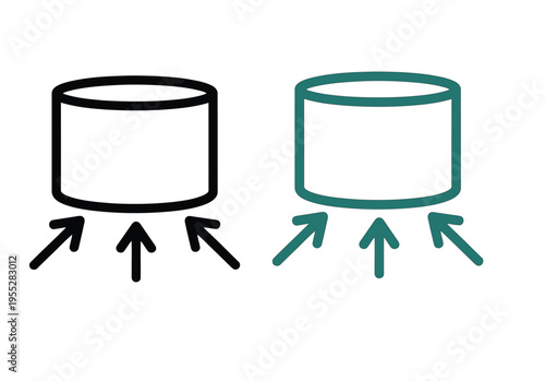 Data collection cylinder icon with input arrows for information storage and gathering