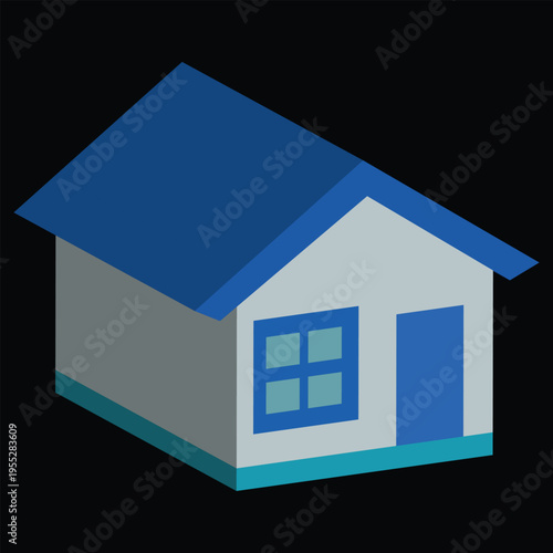 3D Isometric House Illustration Vector Blue Roof Modern Real Estate Home Icon Design.