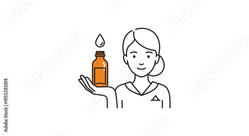Woman holding dropper bottle with liquid drop, skincare and beauty concept