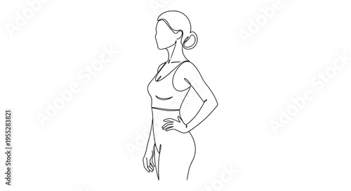 Woman in Sportswear, Side View, Minimalist Line Art, Fitness and Wellness Concept