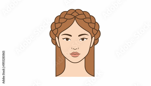 Woman with braided crown hairstyle, elegant, beautiful, brown hair, front view, isolated on white