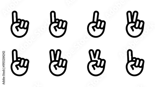 Collection of hand gestures peace victory pointing and other iconic signs