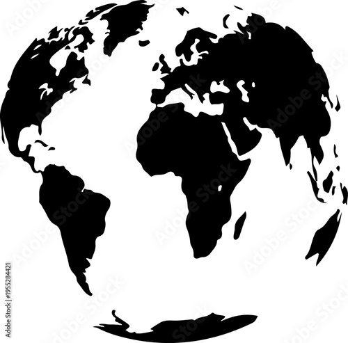 Black vector world map globe icon