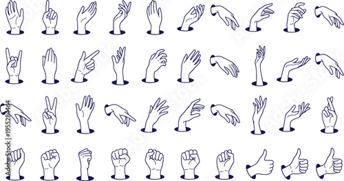 Hand gesture icons set for communication and expression on white background