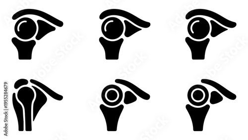 Illustrative representation of human eyes in various stylized black and white designs