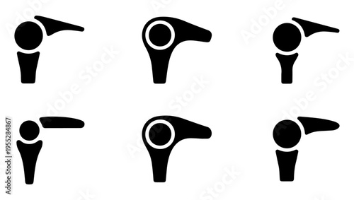 Stylized hair dryer icons in various orientations displayed in a grid pattern