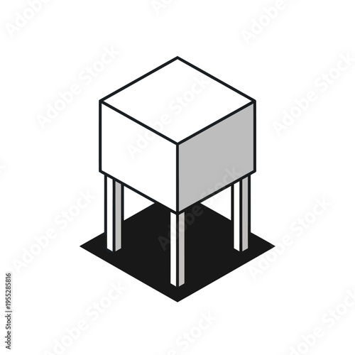 Simple 3D Cube on Legs Illustration.