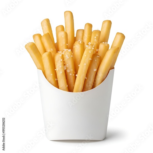 Golden Crispy French Fries on White Background, Studio Product Photography