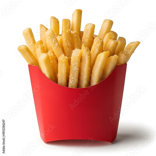 Golden Crispy French Fries on White Background, Studio Product Photography