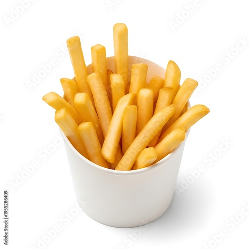 Golden Crispy French Fries on White Background, Studio Product Photography