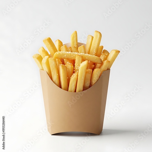 Golden Crispy French Fries on White Background, Studio Product Photography