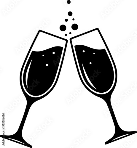 Vector illustration of two champagne glasses clinking