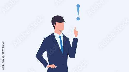 ！（ビックリマーク）と閃いたポーズのスーツを着た男性のベクターイラスト