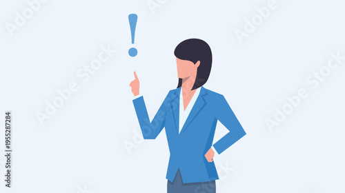！（ビックリマーク）と閃いたポーズのスーツを着た女性のベクターイラスト