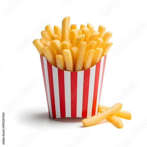 Golden Crispy French Fries on White Background, Studio Product Photography