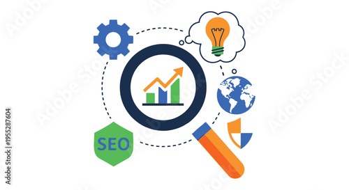 Data analysis concept with a magnifying glass lightbulb and global connections