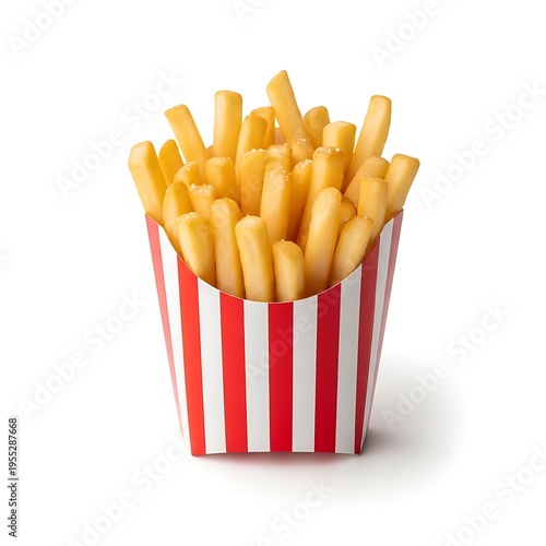 Golden Crispy French Fries on White Background, Studio Product Photography