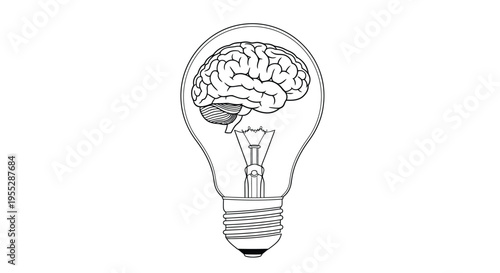 A lightbulb containing a detailed illustration of a human brain symbolizing thought