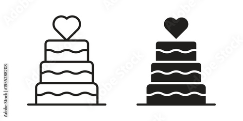 Wedding cake icon, line pictogram on white.
