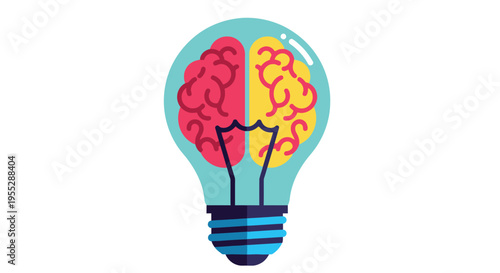 A lightbulb containing an illustration of two brain hemispheres symbolizing creativity