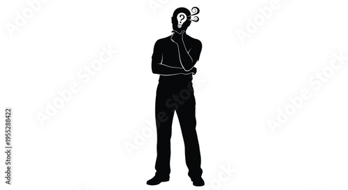 Silhouette of a man pondering a question mark above his head