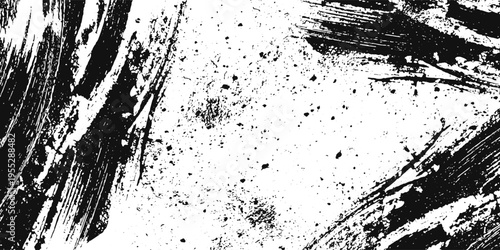 Abstract Black Charcoal Brush Stroke Texture on White Background. Dark Gray Rough Paint Stroke Pattern with Grunge Effect, Dry Brush Marks and Distressed Texture Style.